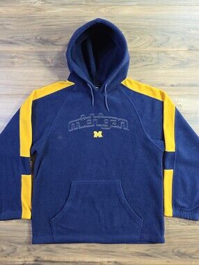 NCAA Michigan Wolverines Fleece Hoodie Mens Size Large Navy Blue Y2K